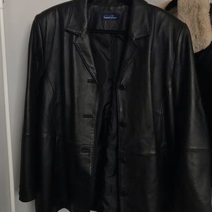Leather polyester trench jacket